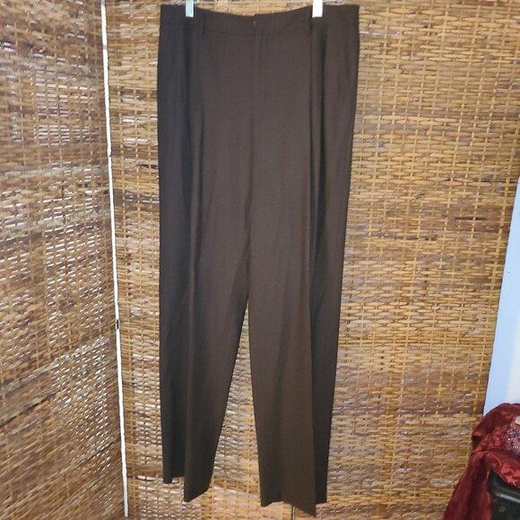 Linda Allard Ellen Tracy Brown Wide Leg Wool Pants Size 10 Pleated Pockets - Picture 1 of 4